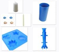 Candle Moulds, Set x 3, 1 x Long Tapered, 1 x Pillar & Tray with 4 Shapes, UK Made. S7513
