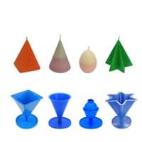 Candle Moulds, Set x 4, Egg/Oval, 4 Sided Pyramid, 6 Pointed Star & Cone. UK Made. S7705