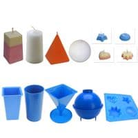 Candle Moulds, Set x 5, Tray, 1 Pillar, 1 Pyramid, 1 Sphere, 1 Square Top Rectangular. S7554