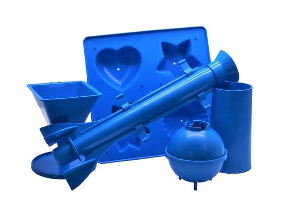 Candle Moulds, Set x 5, Tray, 1 Pillar, 1 Pyramid, 1 Sphere, 1 x Long Taper. S7552