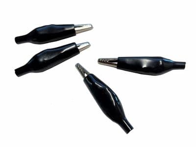 Crocodile Clips with Protective Insulation Cover, Black, Pack of 4. E2163