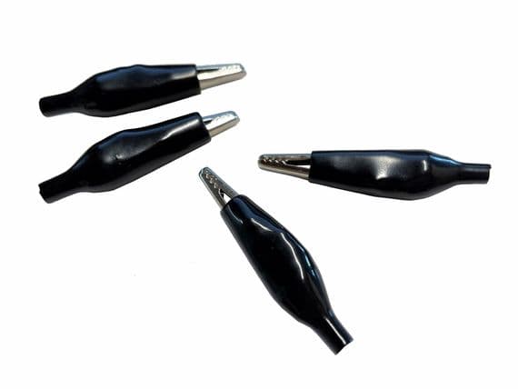 Crocodile Clips with Protective Insulation Cover, Black, Pack of 4. E2163