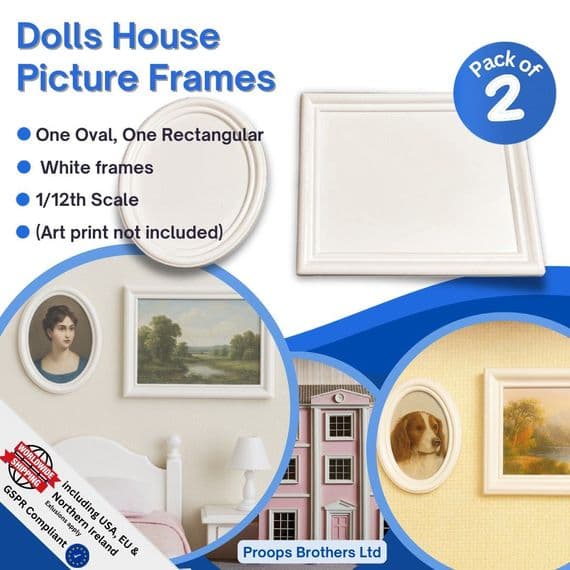 Dolls House Picture Frame Pack of 2 (Oval, Rectangular), 1/12th Scale. Asstd Colour. A1007