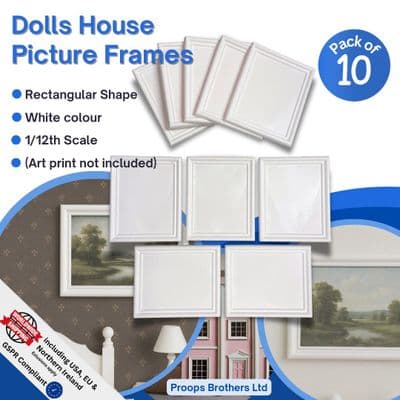 Dolls House Picture Frames, Pack of 10, 12th Scale, Rectangular, Choice of Colours. A1011
