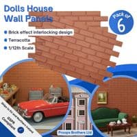 Dolls House Wall Panels, Brick Effect, Interlinking, Pack of 6, 1/12th Scale. A1012