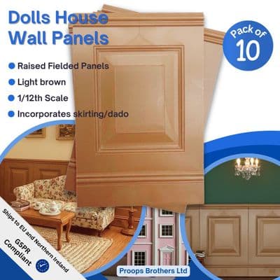 Dolls House Wall Panels, Light Brown, Fielded Panels, Pack of 10, 1/12th Scale. A1010