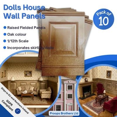 Dolls House Wall Panels, Oak, Fielded Panels, Pack of 10, 1/12th Scale. A1003
