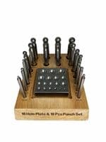 Doming Dapping Set, 18 Punches & Dapping Block to Suit with a Wooden Storage Stand. J2491