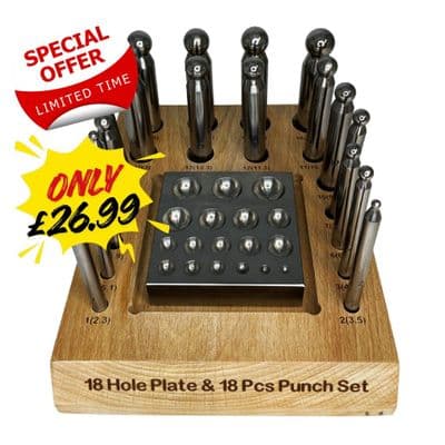 Doming Dapping Set, 18 Punches & Dapping Block to Suit with a Wooden Storage Stand. J2491