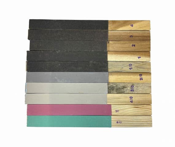 Emery Sanding/Polishing Sticks, Set of 10 Grades 6/0 5/0 4/0 3/0 2/0 1/0 1 2 3 4. J2485