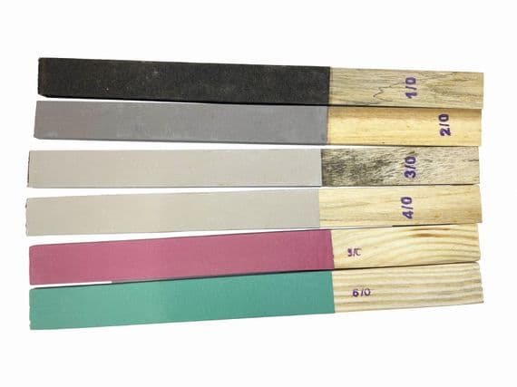 Emery Sticks/Boards, Set x 6, Grades 6/0, 5/0, 4/0, 3/0, 2/0 & 1/0. J2007