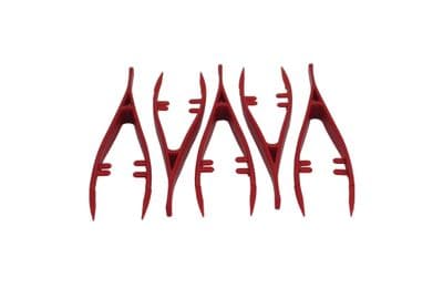 Set of 5 Multi-Purpose 130mm Red Fine Point Pointed Plastic Tweezers with Serrated Tips. S7789