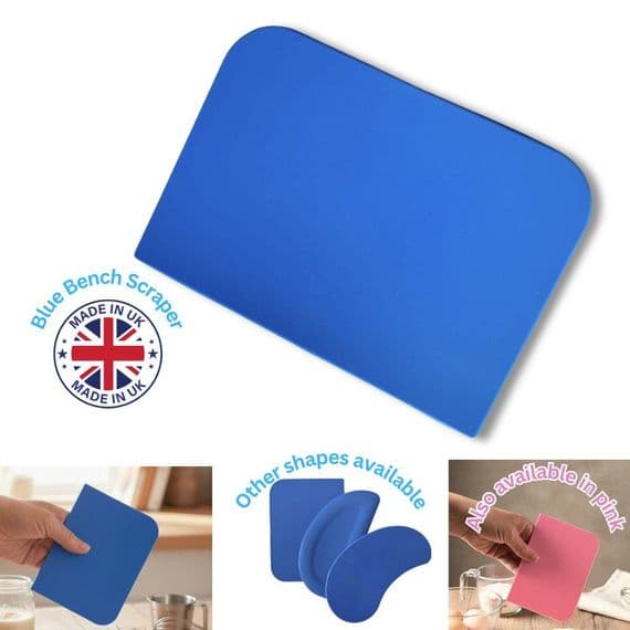 Flexible Plastic Bench Scraper, Blue. Pastry, Bread, Pizza Dough. UK Made. 14cm x 10cm. S7324