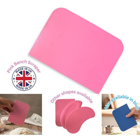 Flexible Plastic Bench Scraper, Pink. Pastry, Bread, Pizza Dough. UK made. 14cm x 10cm. S7336