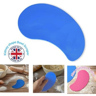 Flexible Plastic Scraper, Kidney Shaped, Blue. Pastry, Pizza Dough, Cake Mixing. UK Made. S7378