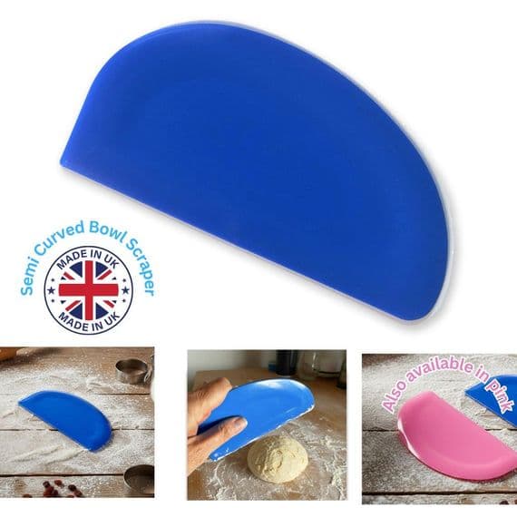 Flexible Plastic Scraper, Semi Curved, Blue. Pizza Dough, Meat, Pastry, Cake Making. UK made. S7325