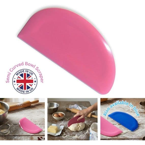 Flexible Plastic Scraper, Semi Curved, Pink. Pizza Dough, Meat, Pastry, Cake Making. UK made. S7337