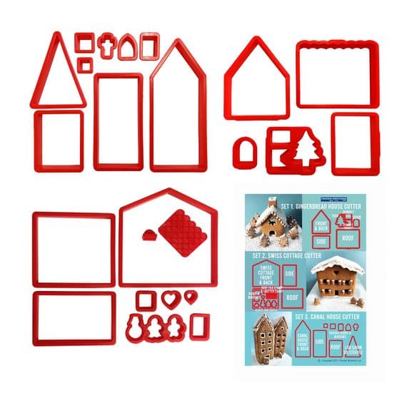 Gingerbread House / Village Cookie Cutter Set of 3,  Swiss Cottage, Tall Canal House, etc. S7879