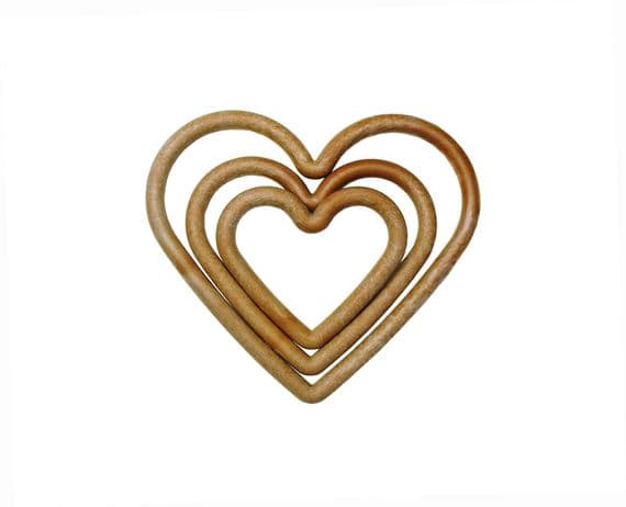 Heart Shape Macrame Frame Rings, Pack of 15 Small, Medium and Large Wood Effect, Craft, Hobby. S7831