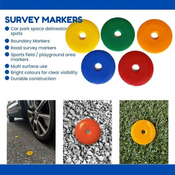 High Impact HDPE Plastic Discs/Survey/Road Markers, 5 Assorted Colours, 40mm (S7839) or 55mm (S7661)