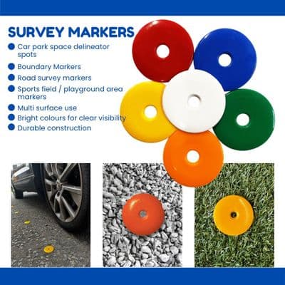 High Impact HDPE Plastic Discs/Survey/Road Markers, 6 Assorted Colours, 40mm (S7839) or 55mm (S7661)