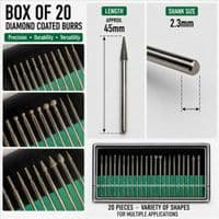 Jewellers/Watchmakers 20 Assorted Diamond Burrs 2.3mm Shank. M0204