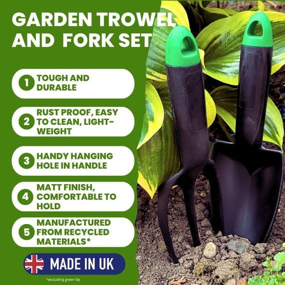 Linic Products UK Made Garden Trowel and Fork. Lightweight and Sturdy with a Comfy Grip. X1186