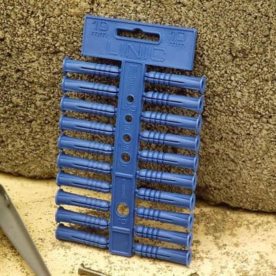 Linic UK Made Fixing Masonry Plastic Wall Plugs, 10mm, 4 Strips of 20 BLUE. S7659
