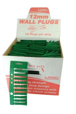 Linic UK Made Fixing Masonry Plastic Wall Plugs, 12mm x Display Box of 500. S7192