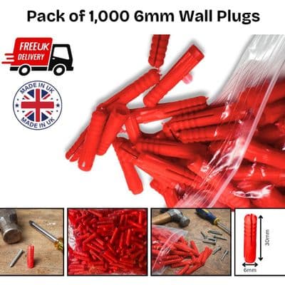 Linic UK Made Fixing Masonry Plastic Wall Plugs, Bag of 1000 RED. S7656B