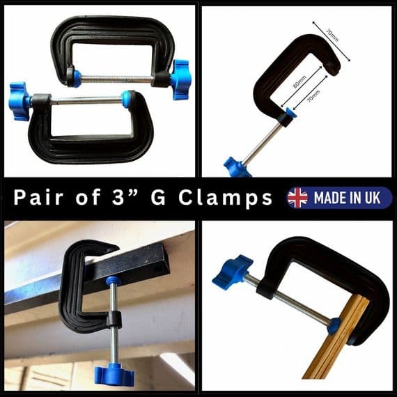 Linic UK Made G Clamps, Pair of 3" (75mm). H4043