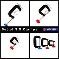 Linic UK Made G Clamps, Set of 3 Clamps, one each of 3