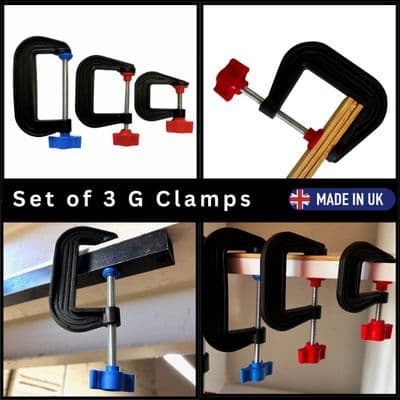 Linic UK Made G Clamps, Set of 3 Clamps, one each of 3