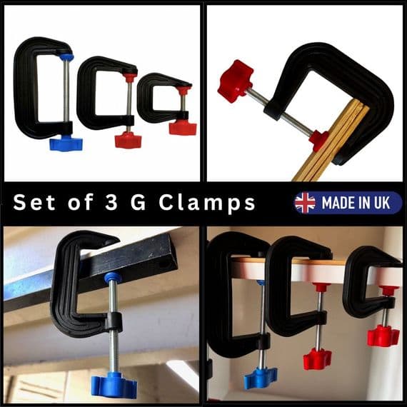 Linic UK Made G Clamps, Set of 3 Clamps, one each of 3