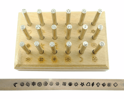 Metal Design Punches Stamps. Moon, star, cross, heart, sun, flower, leaf, circle, moon. J1243