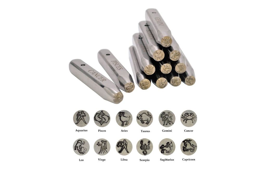 Metalwork Stamp Set of 12 Zodiac Star Sign Metal Punches J1128