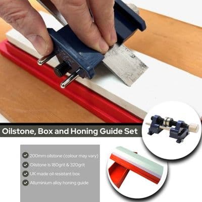 Oilstone, Box & Honing Guide Chisel Plane Blade Kit Sharpening Woodworking. W3334
