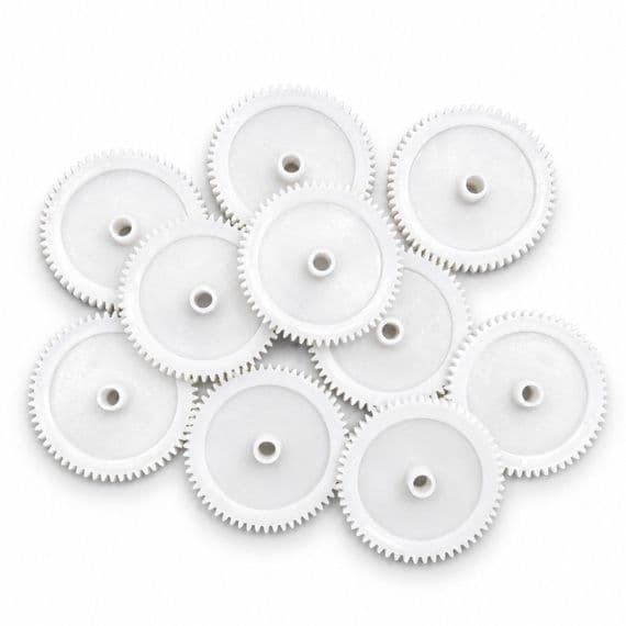 Pack of 10, 40 mm Diameter Plastic Cog Wheels for 4mm Motor Shaft, 60 Tooth Gears. S7095