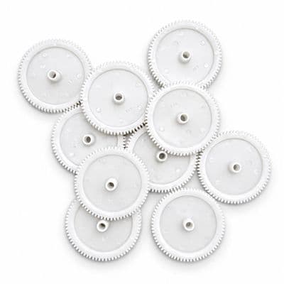 Pack of 10, 46 mm Diameter Plastic Cog Wheels for 4mm Motor Shaft, 70 Tooth Gears. S7096
