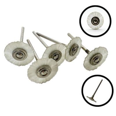Pack of 5 Flat Wheel Brushes, White Nylon Wire,  2.3mm Shank. X8156