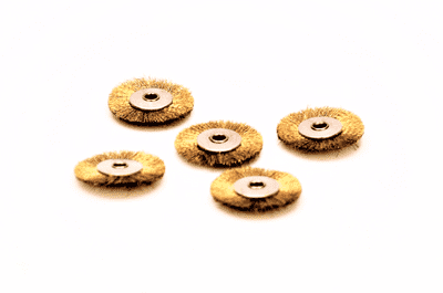 Pack of 5 Unmounted Small Brass Wire Flat Wheel Brushes, 2.35mm Bore. X8125
