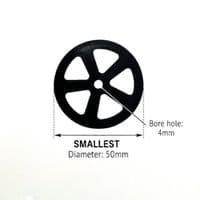 Plastic Project Bore Wheels, Lightweight, Black,  3 Sizes Available.