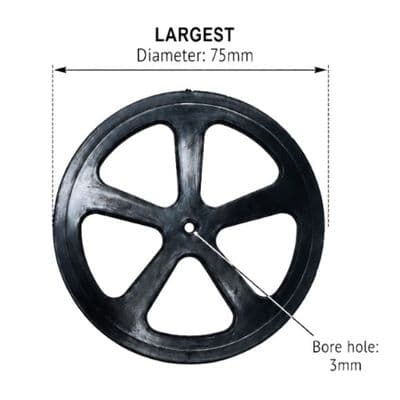 Plastic Project Bore Wheels, Lightweight, Black,  3 Sizes Available.