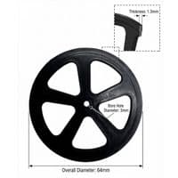 Plastic Project Bore Wheels, Lightweight, Black, Bag of 60,  64mm Dia. S7401B