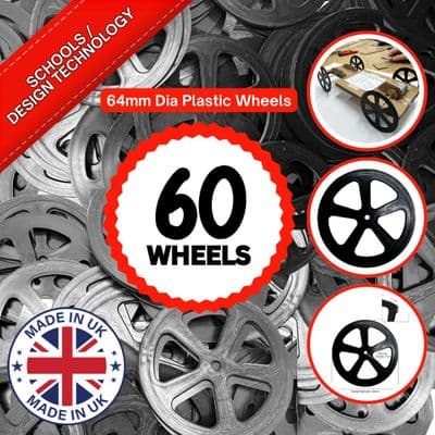 Plastic Project Bore Wheels, Lightweight, Black, Bag of 60,  64mm Dia. S7401B