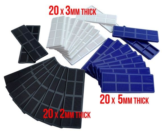 Plastic Spacers/Packers/Shims, Assorted, Pack of 60.  S7909C. Linic Products UK Made