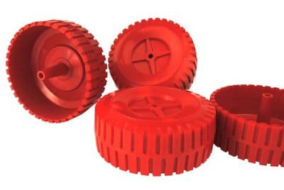 Proops 4 x 90mm dia 5mm Bore RED Wheels with Tread. Toy Car. S7317
