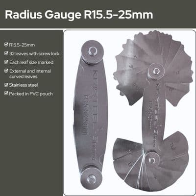 Radius Gauge R 15.5 - 25mm, 32 leaves, Locking Screw, Internal, External, Toolmaking. D8048