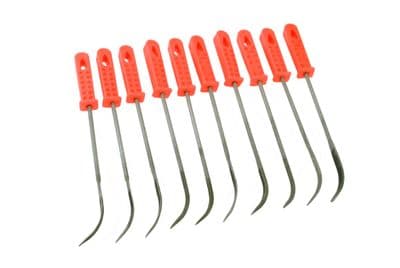 Riffler Needle File Set, 10 Bent Curved 140mm Files with Red Plastic Handles. F9977
