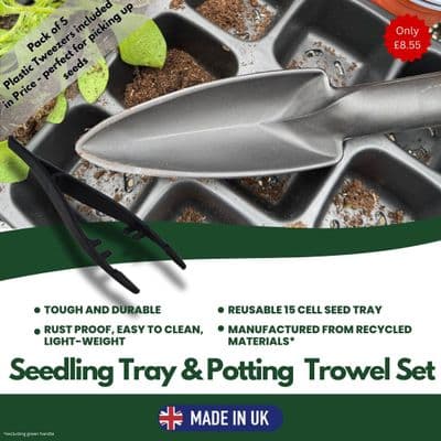 Seedling Starter Kit, 1x Seed Tray, 1x Garden Potting Trowel, 5x Black Plastic Tweezers. X8173